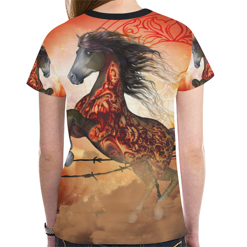 Awesome creepy horse with skulls New All Over Print T-shirt for Women (Model T45)