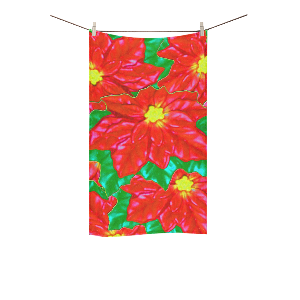 Red Orange Poinsettias Custom Towel 16"x28"