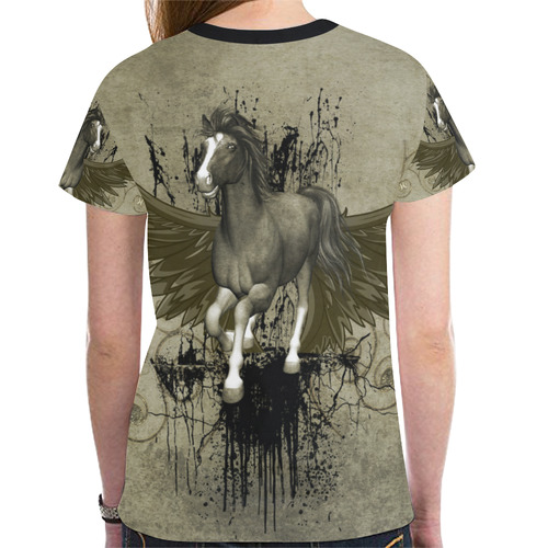Wild horse with wings New All Over Print T-shirt for Women (Model T45)