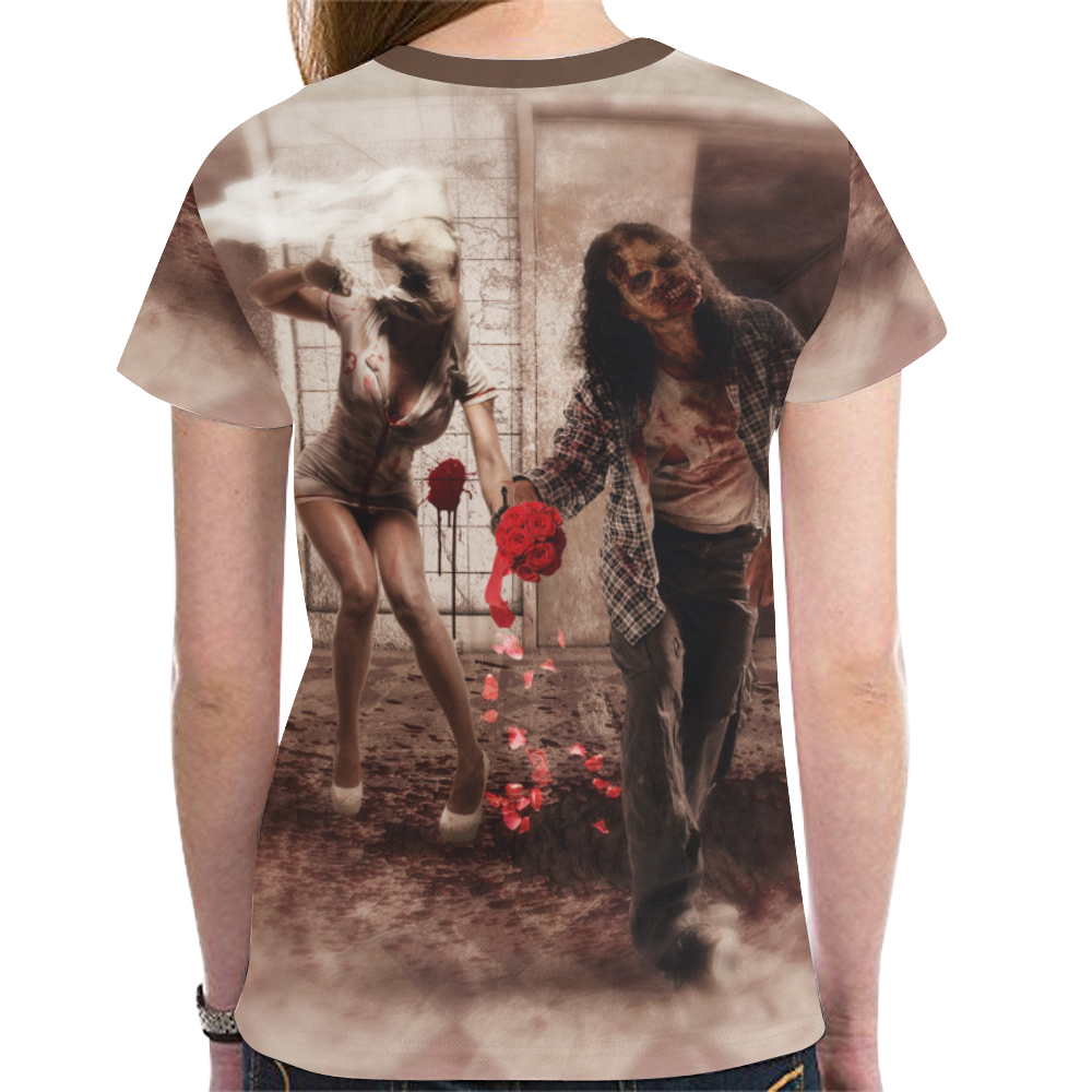 Horror Bride and Zombie  Groom New All Over Print T-shirt for Women (Model T45)