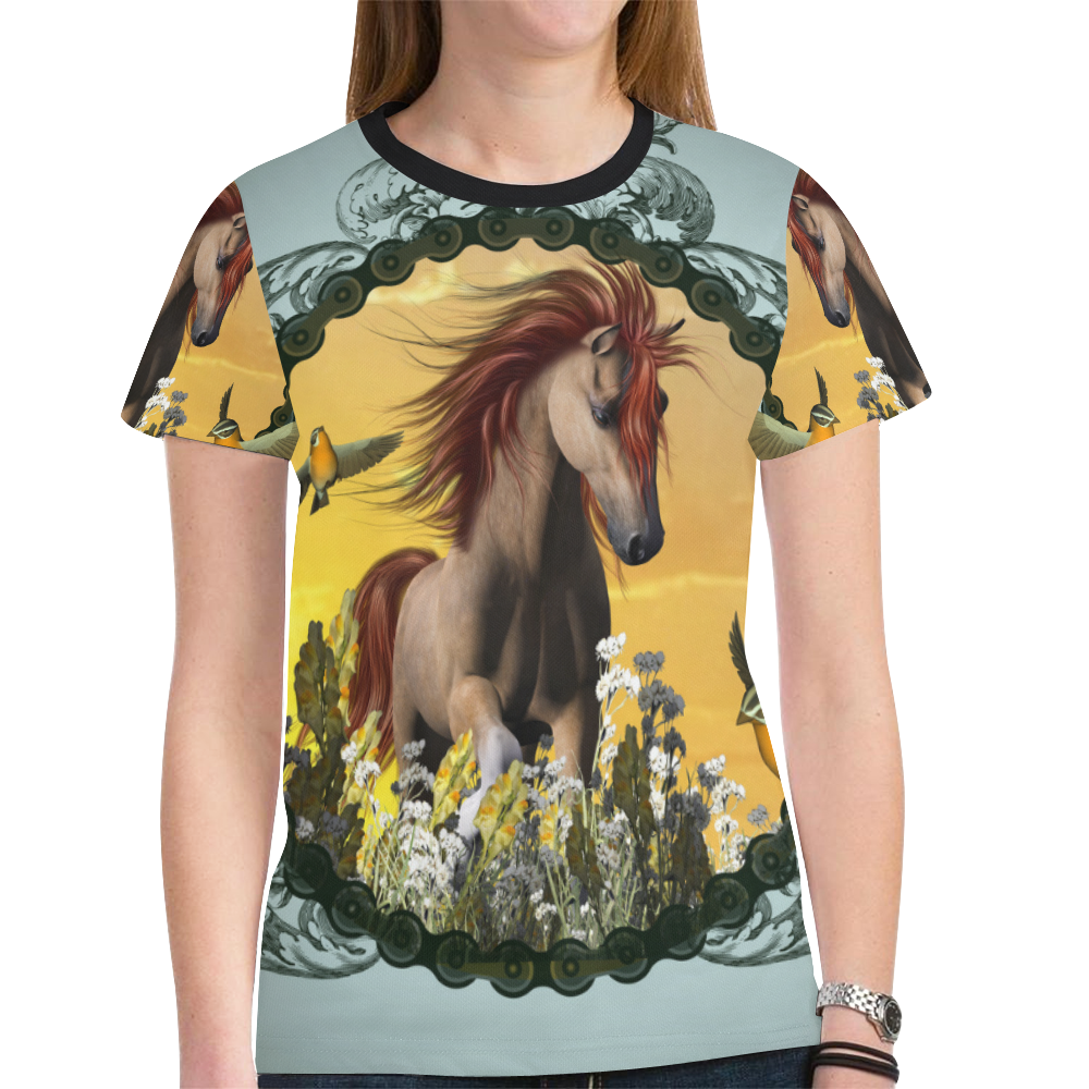 Wonderful horse with bird New All Over Print T-shirt for Women (Model T45)