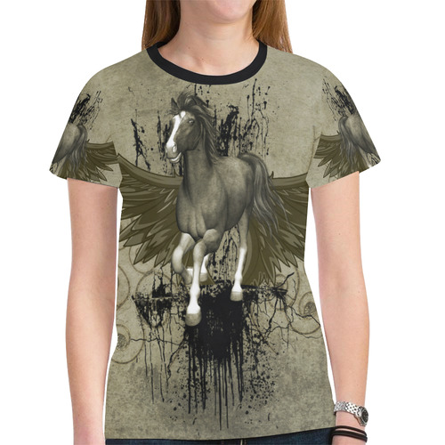 Wild horse with wings New All Over Print T-shirt for Women (Model T45)