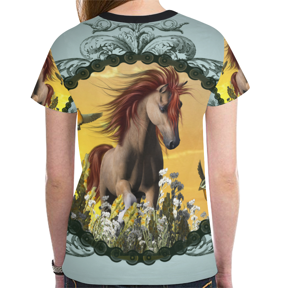 Wonderful horse with bird New All Over Print T-shirt for Women (Model T45)