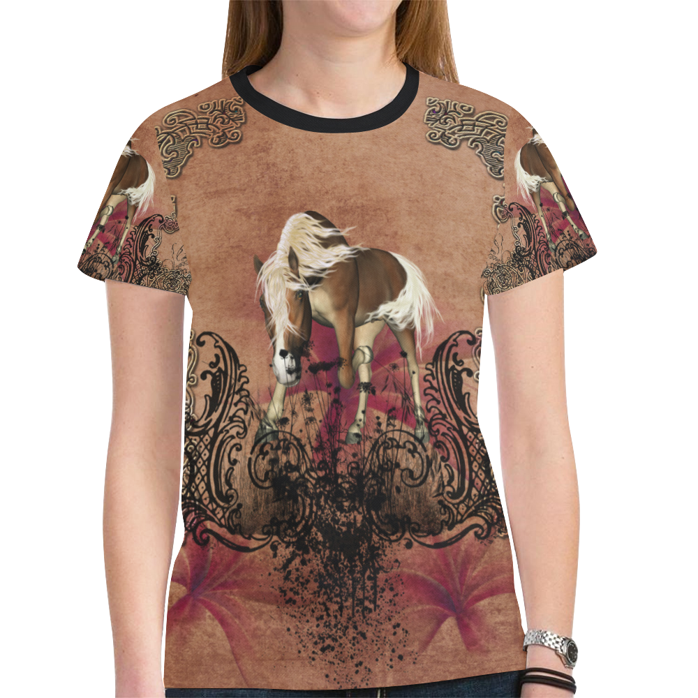 Amazing horse with flowers New All Over Print T-shirt for Women (Model T45)