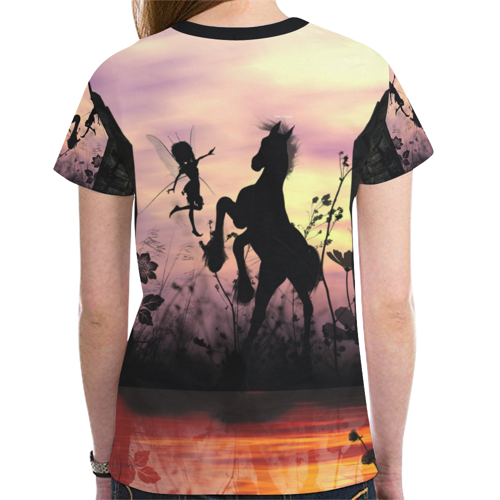 Wonderful fairy with foal in the sunset New All Over Print T-shirt for Women (Model T45)