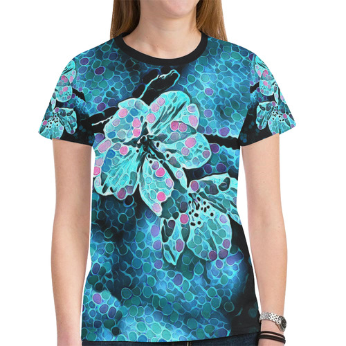 BLUE FLOWERS DREAM II New All Over Print T-shirt for Women (Model T45)