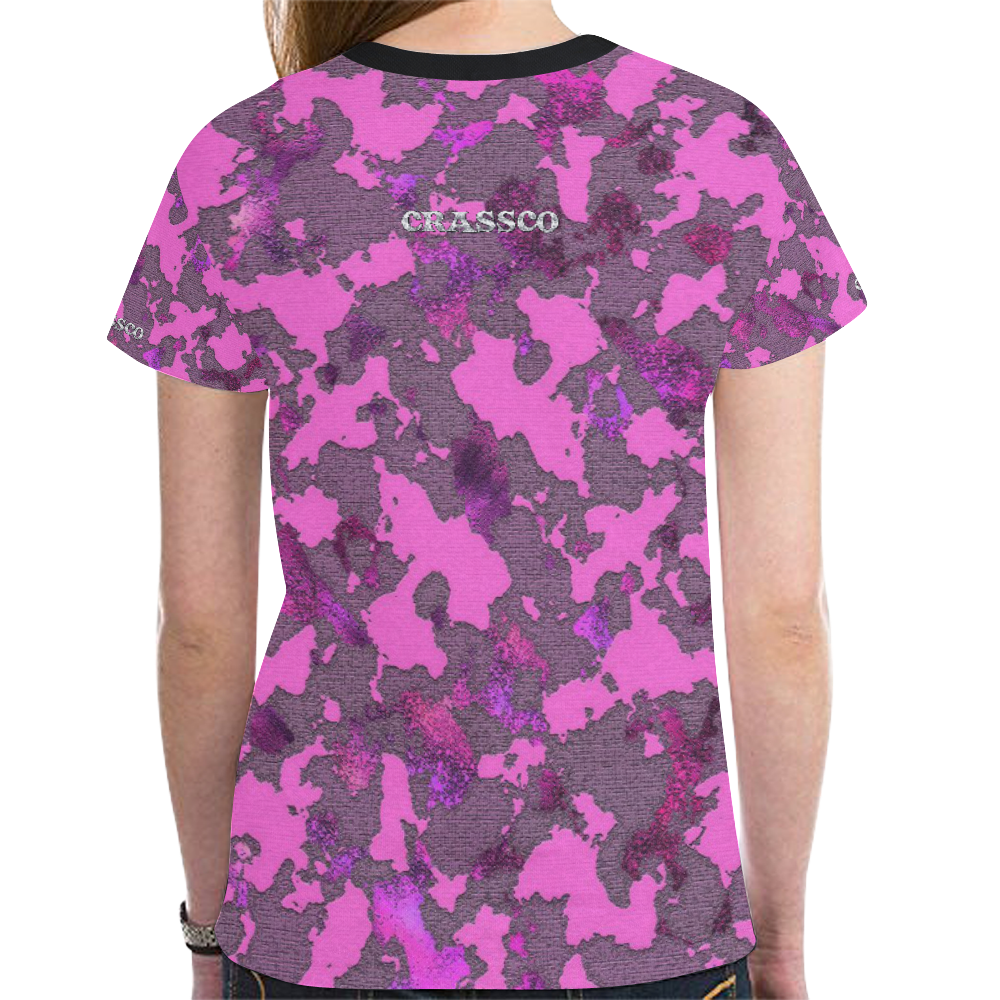 CAMOUFLAGE PINK BLACK LINE New All Over Print T-shirt for Women (Model T45)