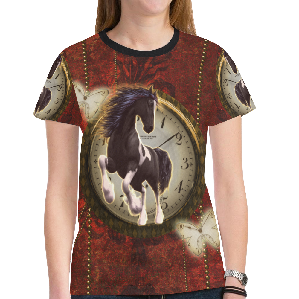 Wonderful horse on a clock New All Over Print T-shirt for Women (Model T45)