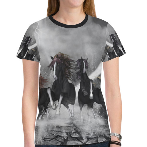 Awesome running black horses New All Over Print T-shirt for Women (Model T45)