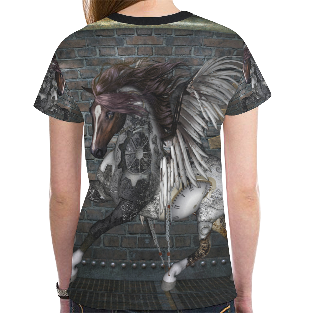 Steampunk, awesome steampunk horse with wings New All Over Print T-shirt for Women (Model T45)