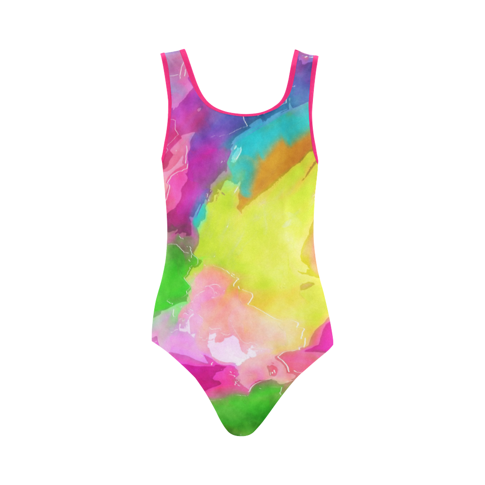 Vibrant Watercolor Ink Blend Vest One Piece Swimsuit (Model S04)