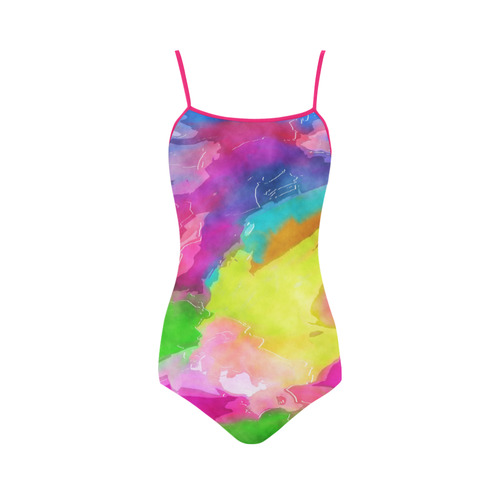 Vibrant Watercolor Ink Blend Strap Swimsuit ( Model S05)