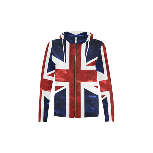 Grunge Union Jack Flag All Over Print Full Zip Hoodie for Kid (Model H14)