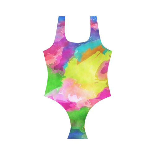 Vibrant Watercolor Ink Blend Vest One Piece Swimsuit (Model S04)