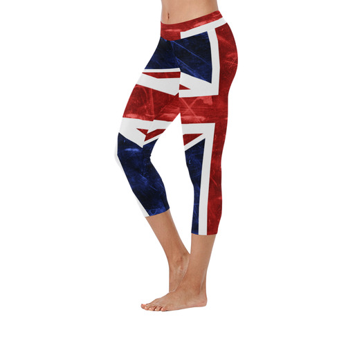 Grunge Union Jack Flag Women's Low Rise Capri Leggings (Invisible Stitch) (Model L08)