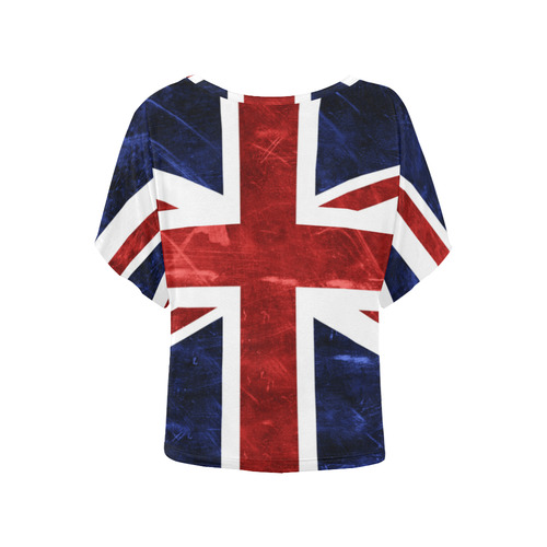 Grunge Union Jack Flag Women's Batwing-Sleeved Blouse T shirt (Model T44)