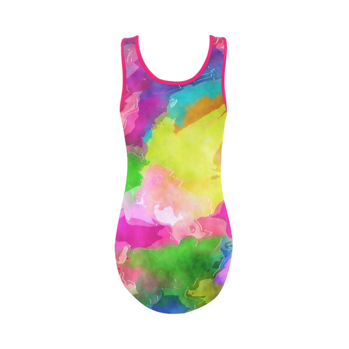 Vibrant Watercolor Ink Blend Vest One Piece Swimsuit (Model S04)