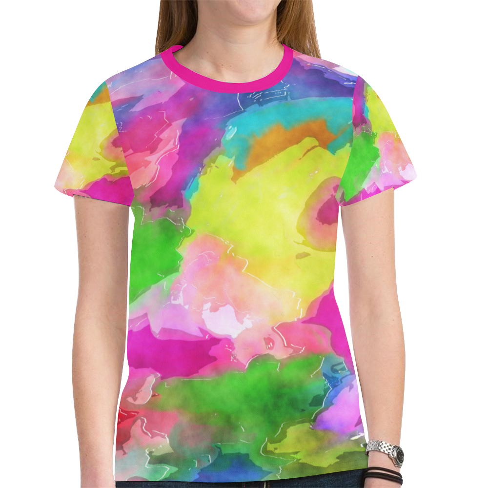 Vibrant Watercolor Ink Blend New All Over Print T-shirt for Women (Model T45)