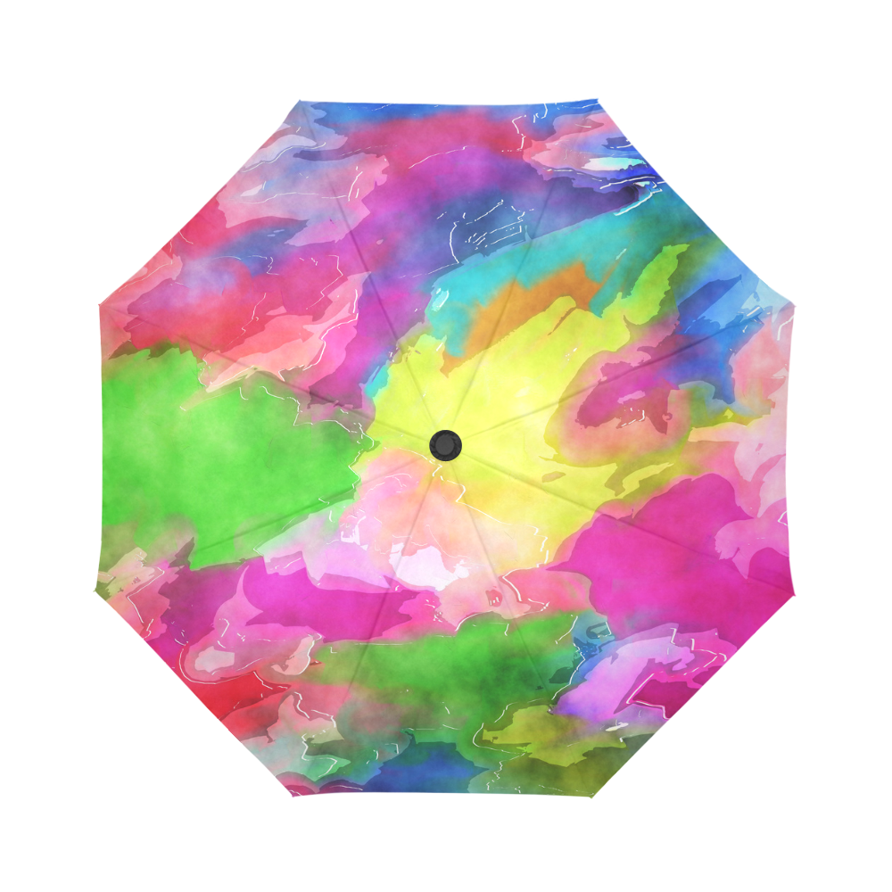 Vibrant Watercolor Ink Blend Auto-Foldable Umbrella (Model U04)