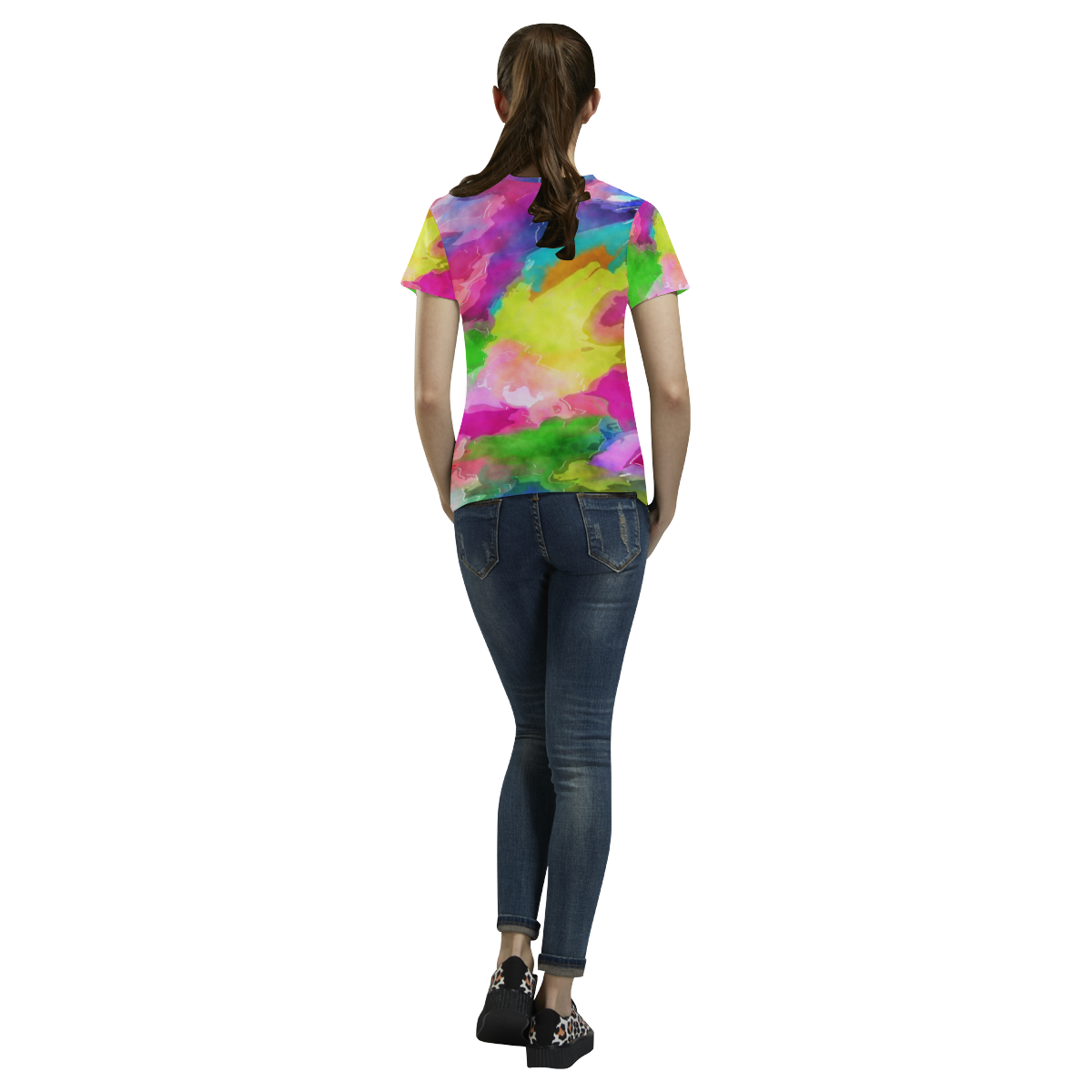 Vibrant Watercolor Ink Blend All Over Print T-Shirt for Women (USA Size) (Model T40)