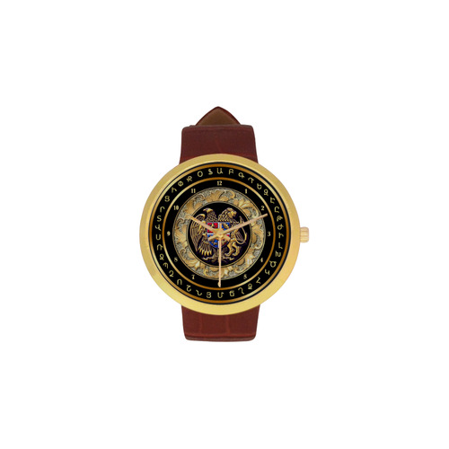 Coat of arms of Armenia Women's Golden Leather Strap Watch(Model 212)