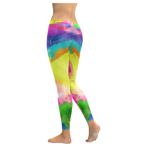 Vibrant Watercolor Ink Blend Women's Low Rise Leggings (Invisible Stitch) (Model L05)