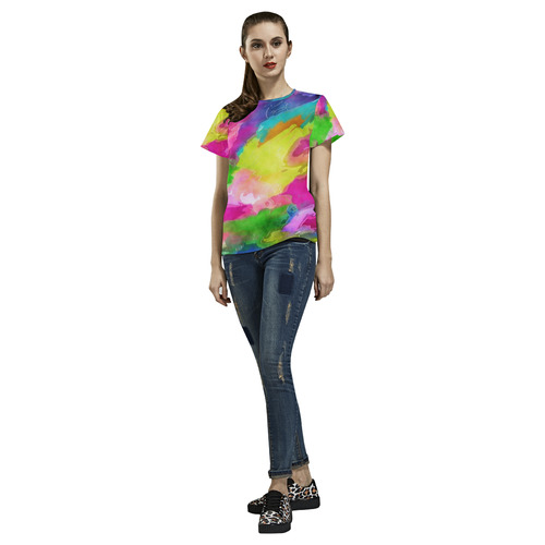 Vibrant Watercolor Ink Blend All Over Print T-Shirt for Women (USA Size) (Model T40)