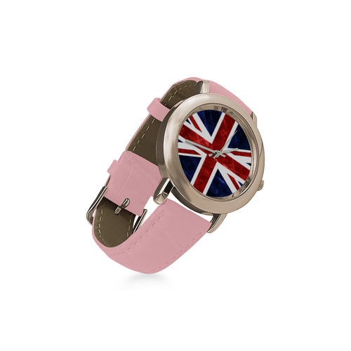 Grunge Union Jack Flag Women's Rose Gold Leather Strap Watch(Model 201)