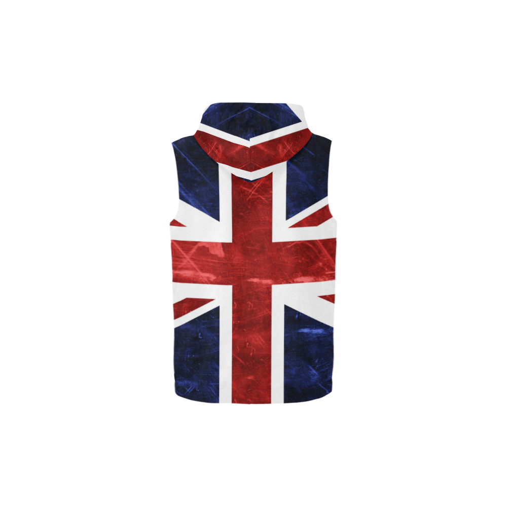 Grunge Union Jack Flag All Over Print Sleeveless Zip Up Hoodie for Kid (Model H16)