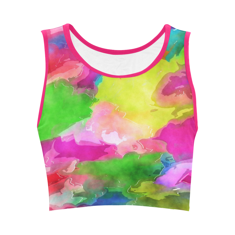 Vibrant Watercolor Ink Blend Women's Crop Top (Model T42)