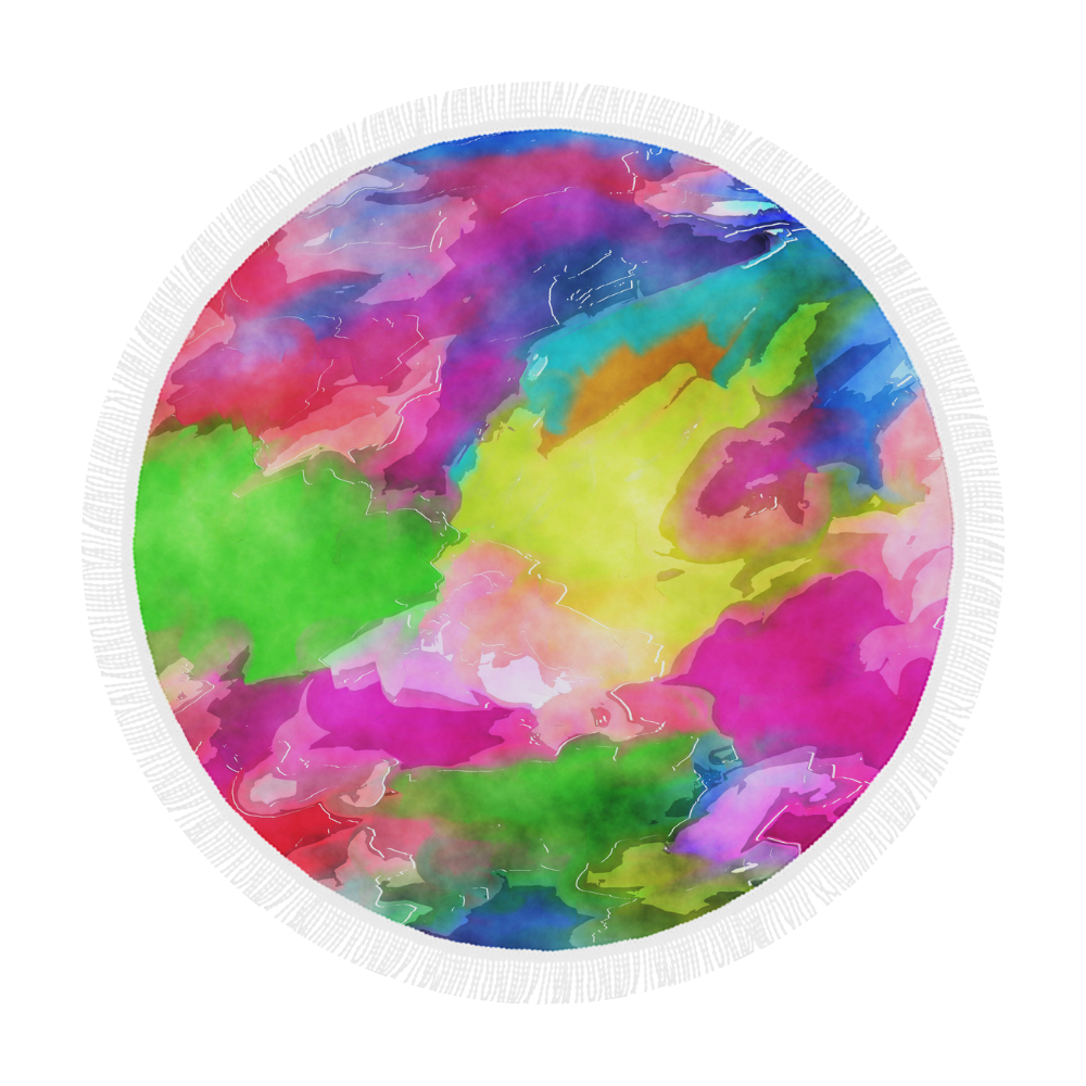 Vibrant Watercolor Ink Blend Circular Beach Shawl 59"x 59"