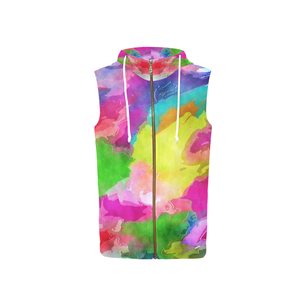 Vibrant Watercolor Ink Blend All Over Print Sleeveless Zip Up Hoodie for Women (Model H16)