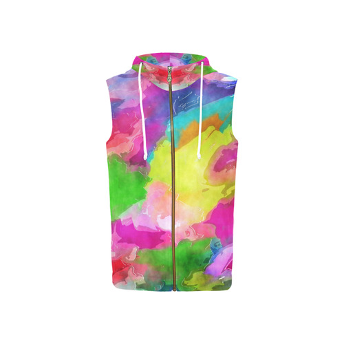 Vibrant Watercolor Ink Blend All Over Print Sleeveless Zip Up Hoodie for Women (Model H16)