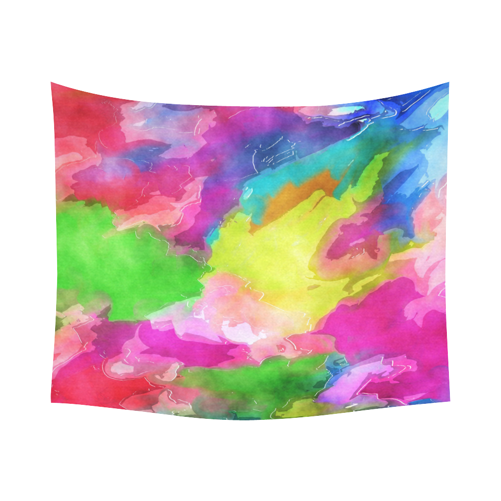Vibrant Watercolor Ink Blend Cotton Linen Wall Tapestry 60"x 51"