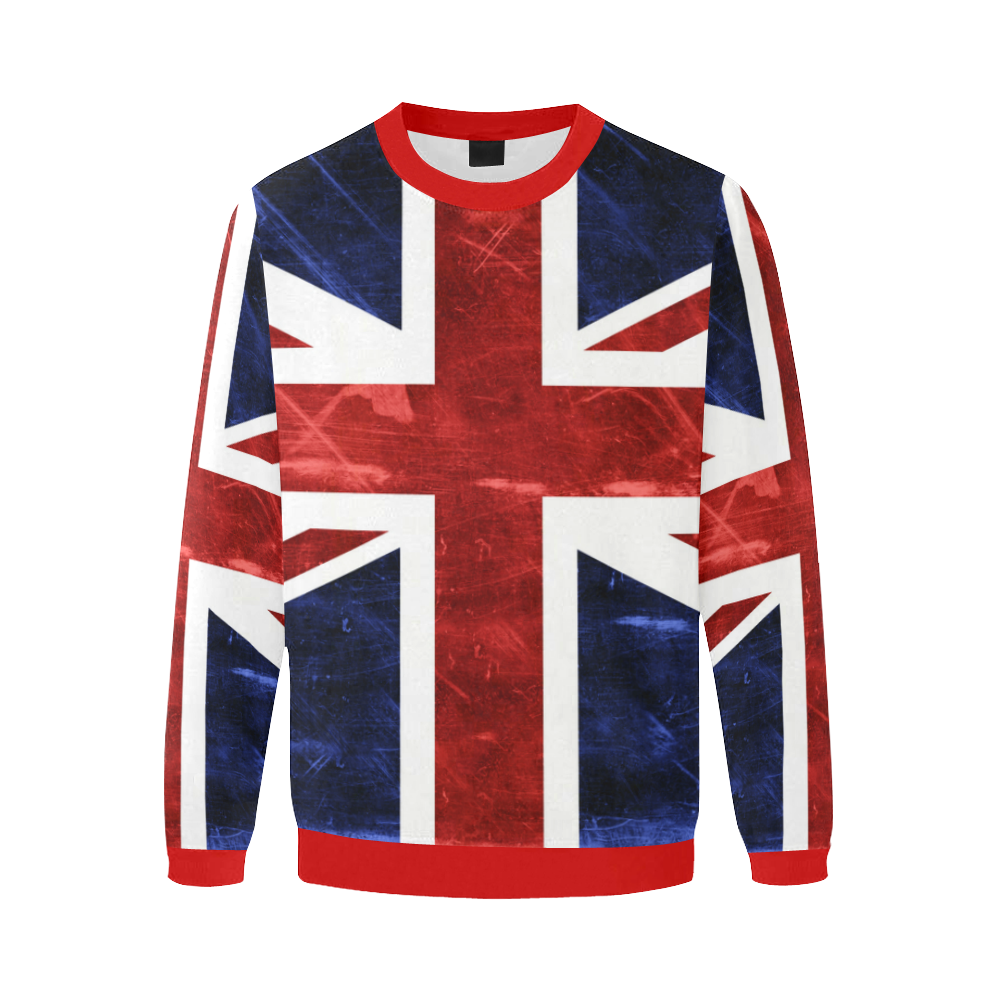 Grunge Union Jack Flag Men's Oversized Fleece Crew Sweatshirt/Large Size(Model H18)