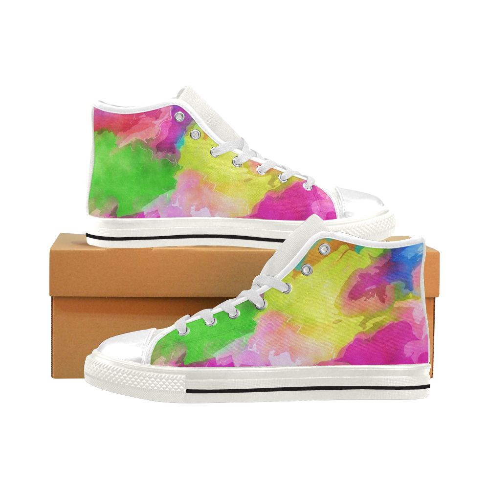 Vibrant Watercolor Ink Blend Men’s Classic High Top Canvas Shoes (Model 017)