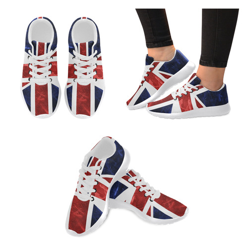 Grunge Union Jack Flag Women's Running Shoes/Large Size (Model 020)
