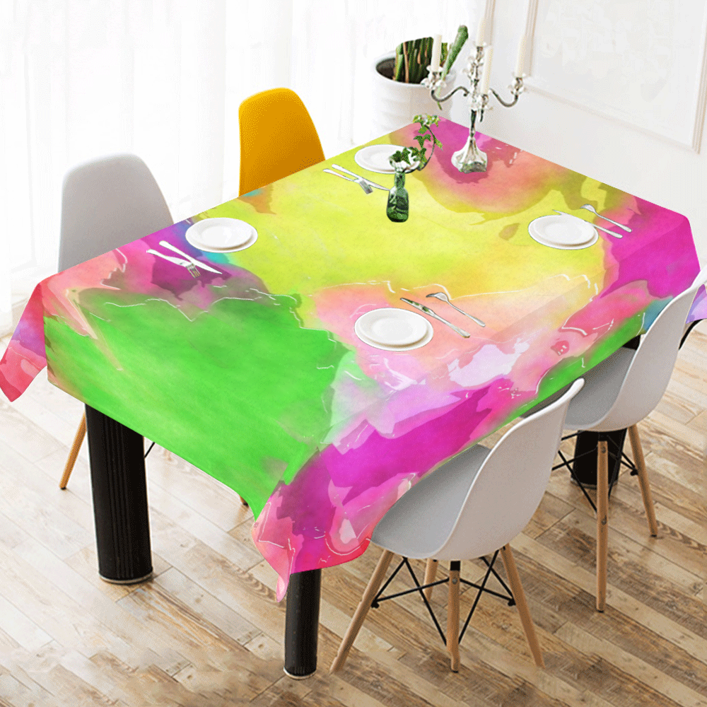 Vibrant Watercolor Ink Blend Cotton Linen Tablecloth 60" x 90"