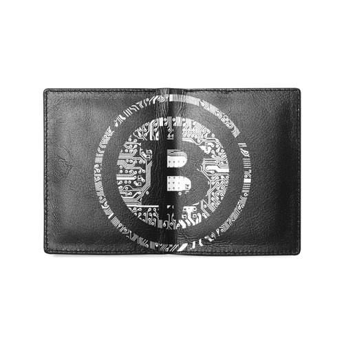 Mens Wallet Leather Black Bifold Bitcoin Black White Men's Leather Wallet (Model 1612)
