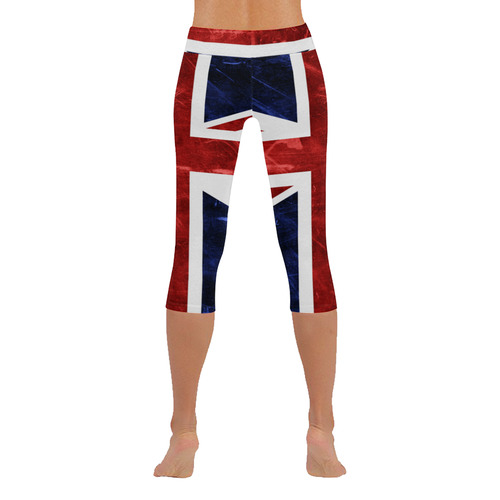 Grunge Union Jack Flag Women's Low Rise Capri Leggings (Invisible Stitch) (Model L08)