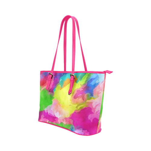 Vibrant Watercolor Ink Blend Leather Tote Bag/Large (Model 1651)