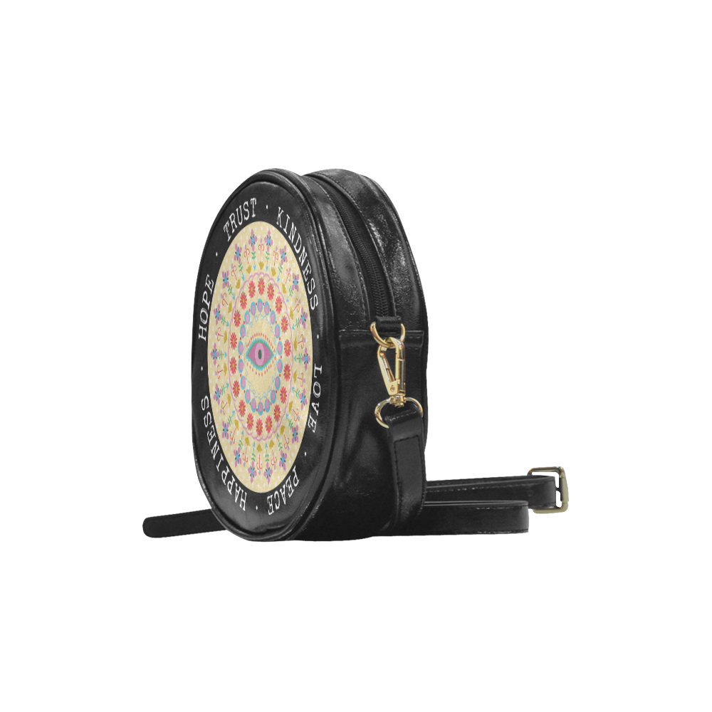 Hippie Circle Peace Love Mandala Round Sling Bag (Model 1647)