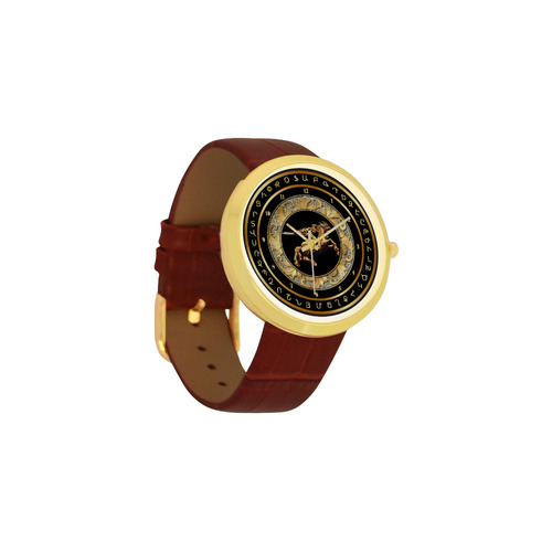 David of Sassoun Women's Golden Leather Strap Watch(Model 212)