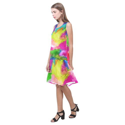 Vibrant Watercolor Ink Blend Sleeveless Splicing Shift Dress(Model D17)