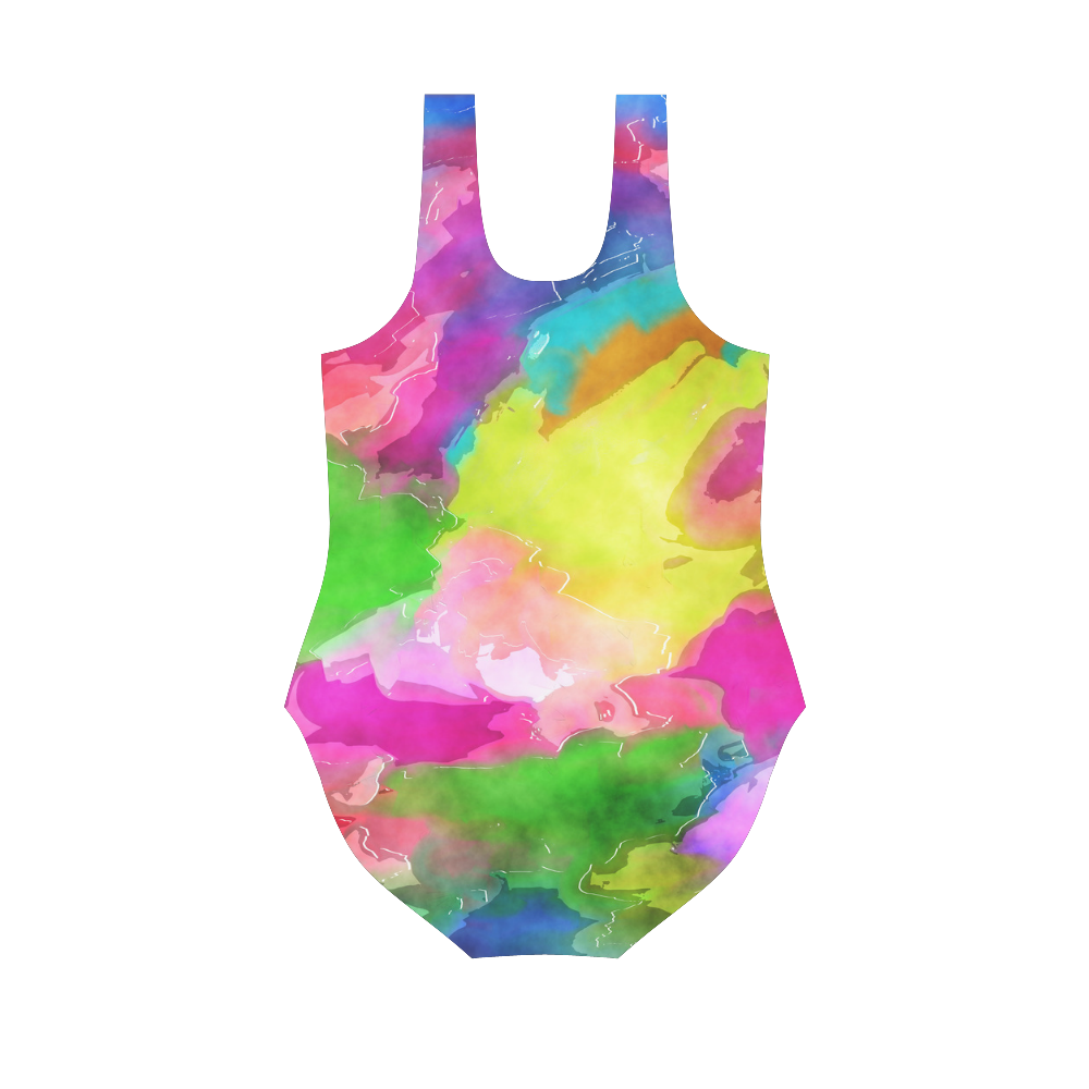 Vibrant Watercolor Ink Blend Vest One Piece Swimsuit (Model S04)