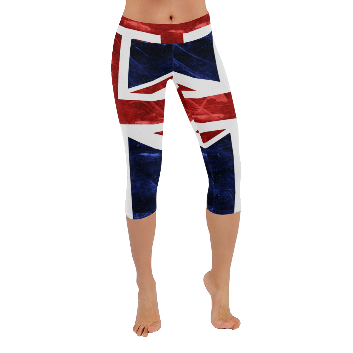 Grunge Union Jack Flag Women's Low Rise Capri Leggings (Invisible Stitch) (Model L08)