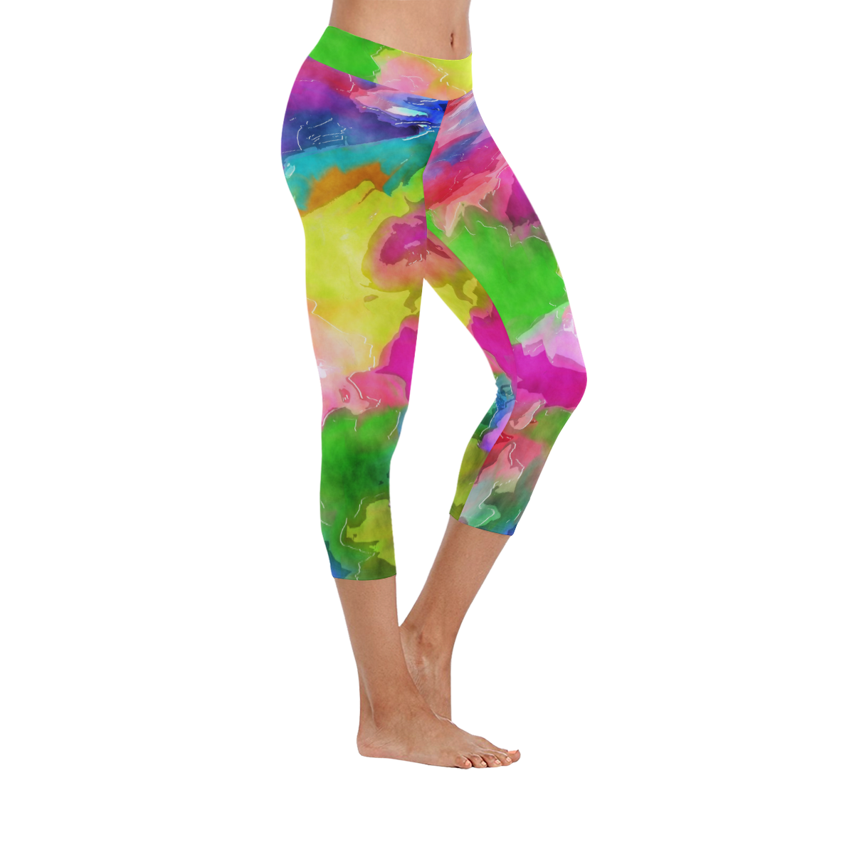 Vibrant Watercolor Ink Blend Women's Low Rise Capri Leggings (Invisible Stitch) (Model L08)