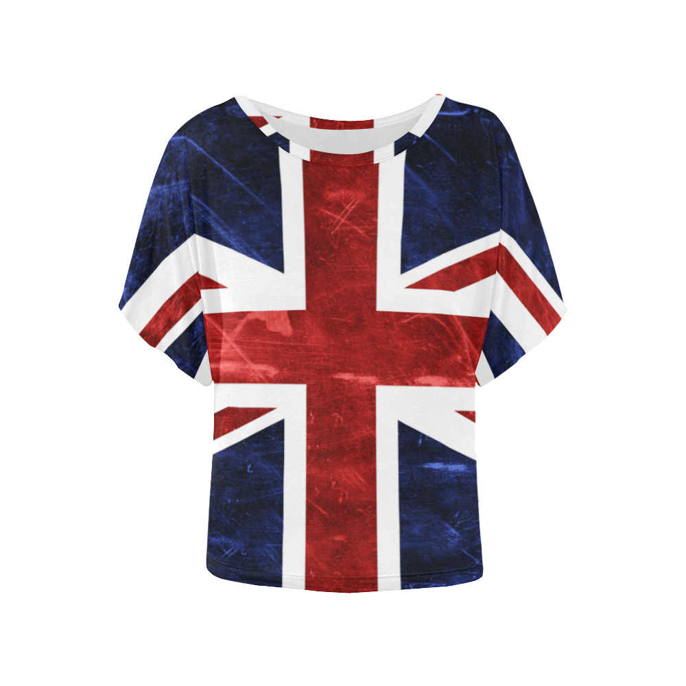 Grunge Union Jack Flag Women's Batwing-Sleeved Blouse T shirt (Model T44)