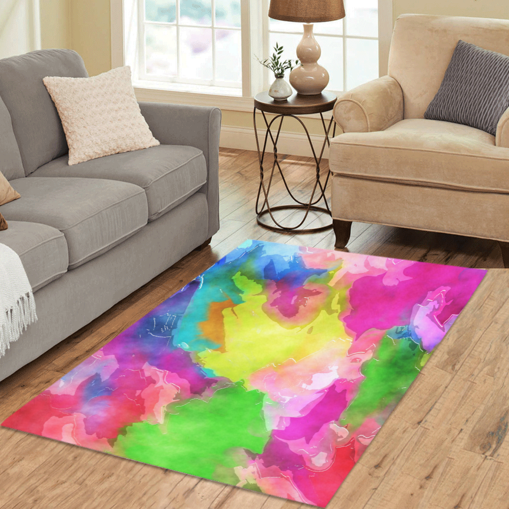 Vibrant Watercolor Ink Blend Area Rug 5'3''x4'