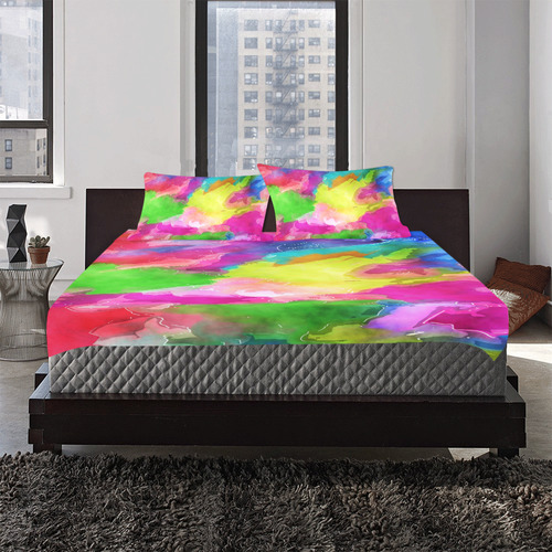 Vibrant Watercolor Ink Blend 3-Piece Bedding Set